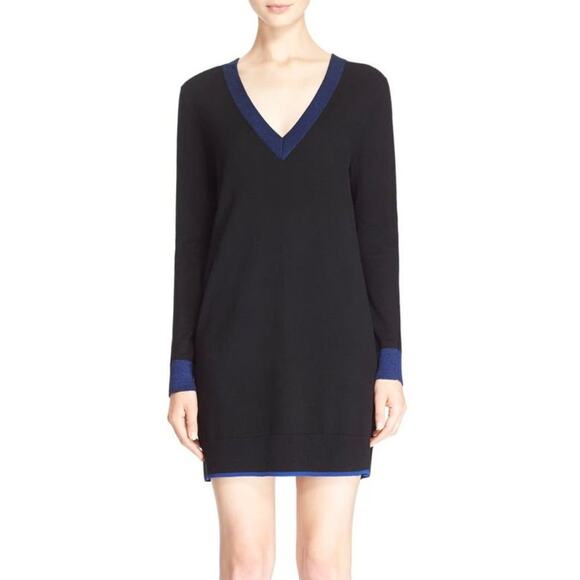 Rag & Bone Kendra V-neck Merino Sweater Dress Black Long Sleeve Size XS - Picture 1 of 7